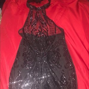 Women Mesh Halter Night Club Dress  Sequined